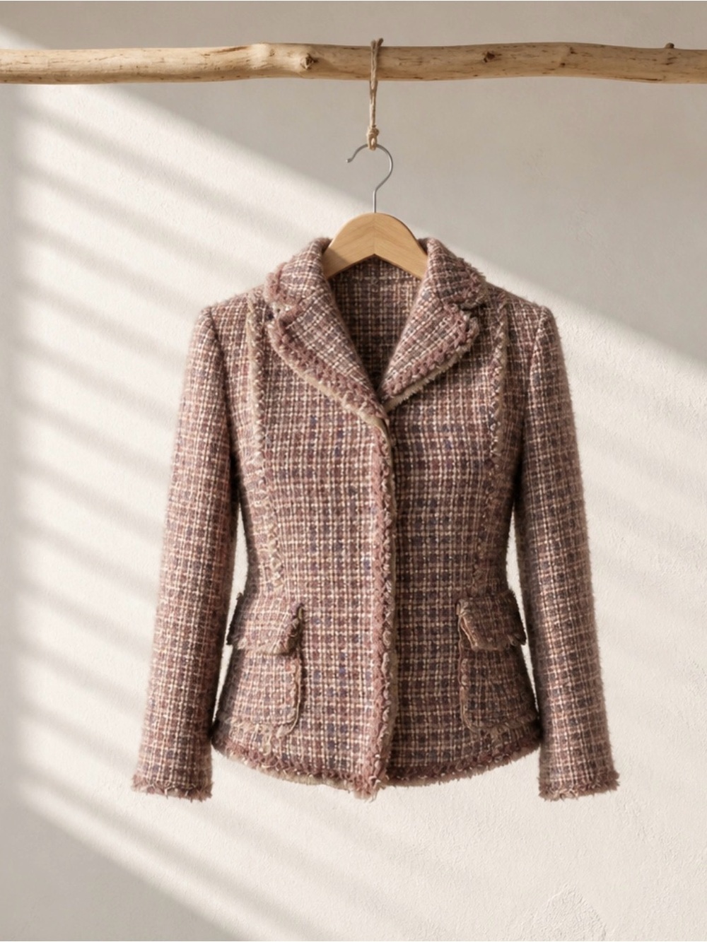 Tailored Tweed Blazer Jacket in Mauve Pink